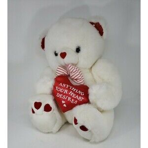Vintage Fordlet Valentine Heart Bear Medium White Red Soft Love